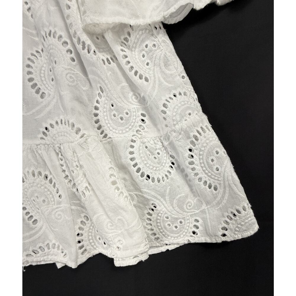 MALYNA White Lace Eyelet Tiered Flower V Neck Loose Short Dress Sz XL 10% cotton - Picture 3 of 14
